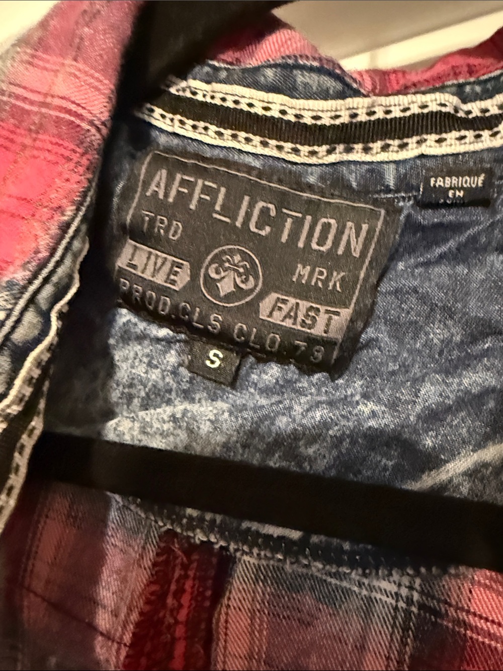 Affliction Red & Navy Distressed Plaid Button-Down Shirt - Picture 2 of 6